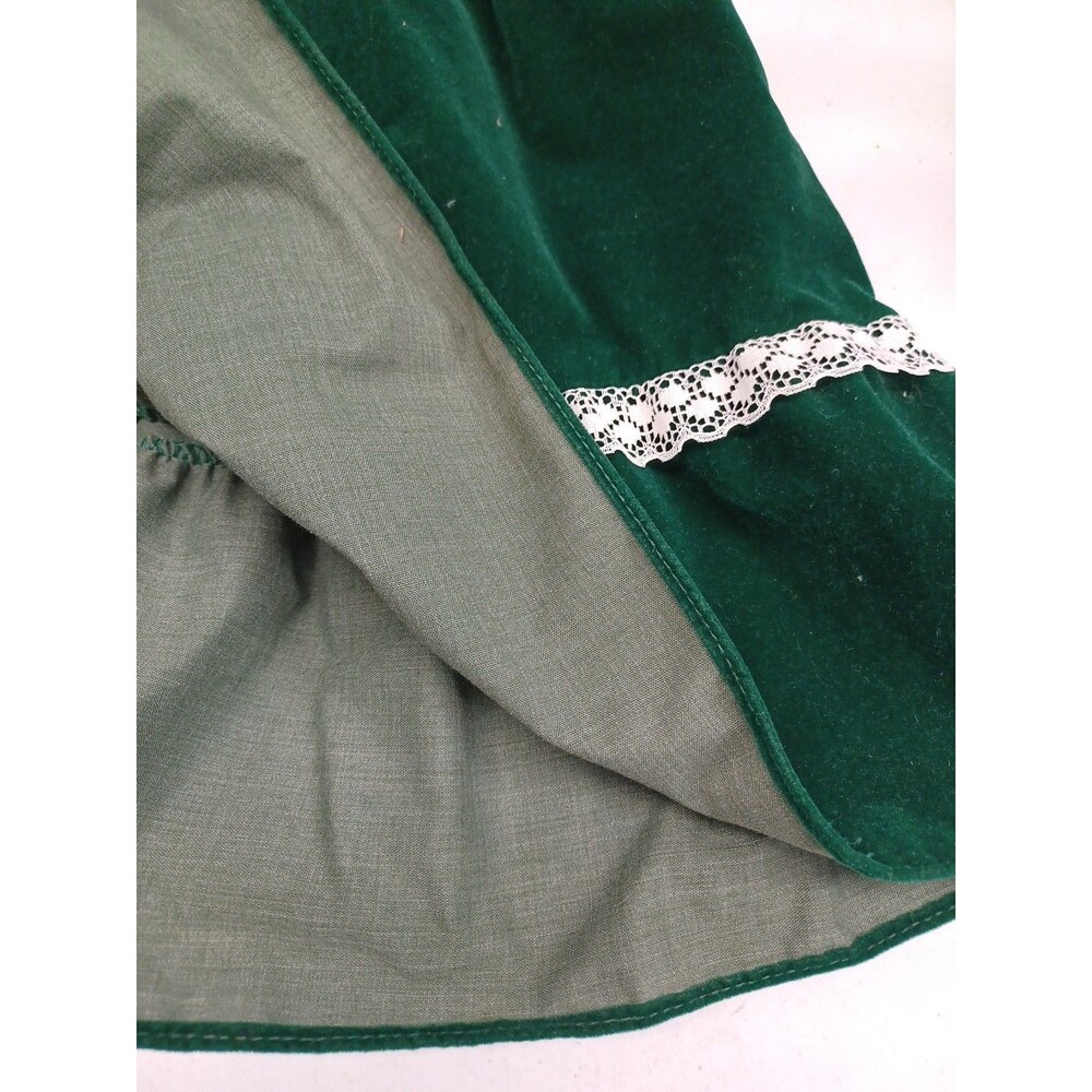 Vtg 60s Girls Emerald Green Velvet Dress Sz 7 Lace Spaghetti Straps Cottagecore - Picture 4 of 6